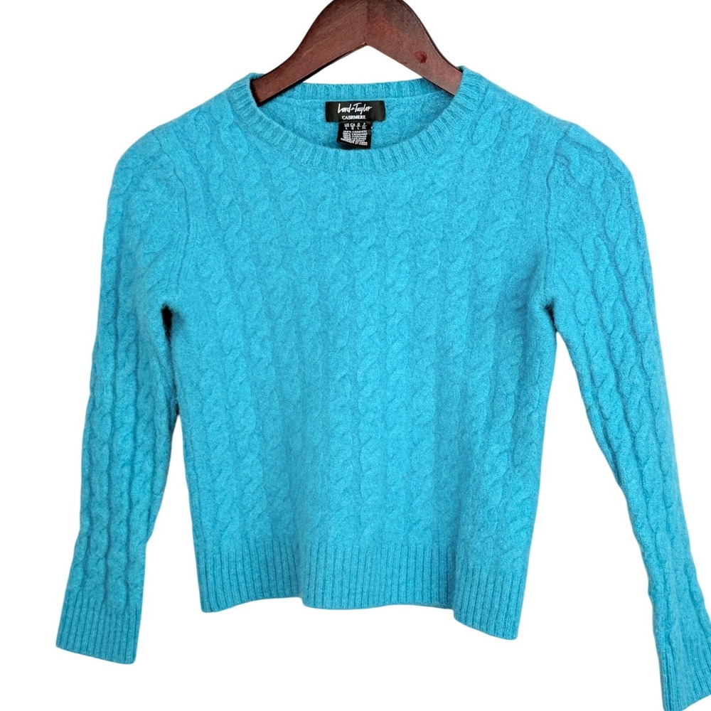 Lord & Taylor 100% Cashmere Blue‎ Cable Knit Sweater Shrunken XXS